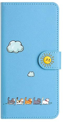 Nbziyoo Lovely Cats Phone Case for iPhone 15 Pro Max,Cute Cats/Sun Flip Wallet Case with Card Slots, Premium Magnetic PU Leather Cover for iPhone 15 Pro Max,Blue