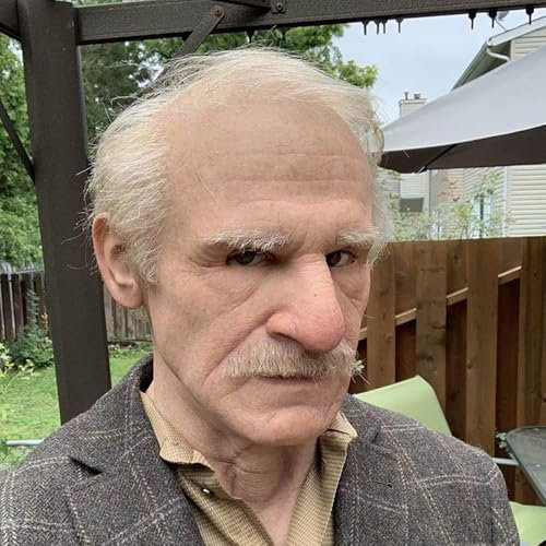 Lwxjjer Old Man Mask, Full Head Latex Realistic Old Man Masks,Gray Hair, Wrinkle Face Headgear, Halloween Cosplay Mask for Adults (A)