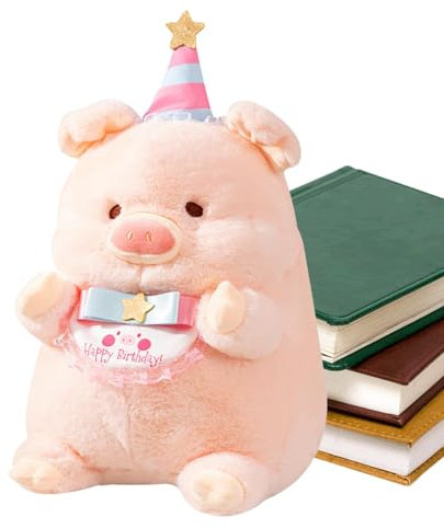 Whrcy Peluche dei cartoni animati, Peluche di maialini rosa,Cuscino avvolgente morbido e confortevole - Peluche cuscino con striscione Buon compleanno per amici di famiglia e colleghi