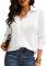 TOMEEK Chemisiers Blouse Femme et Col en V Manches Longues Chemise Blanc Femme Haut Élégant Shirt pour Travail Manche Courte Polo Décontracté Boutons Top(Blanc,M)