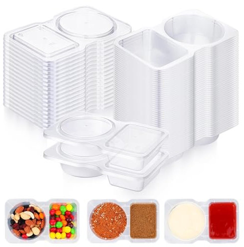 XoeLLe 16 Pièces Petite Boite Plastique, 60+70 ml Boite Plastique Alimentaire, Boite Plastique avec Couvercle, Réutilisable Boîte à Sauce, pour Sauces, Condiments, Confiture, Micro-ondes