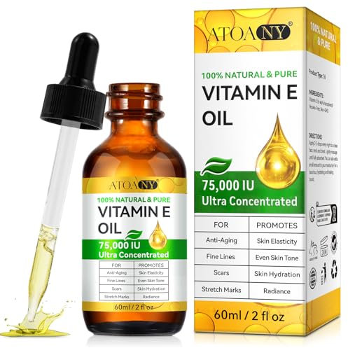 Olio di Vitamina E per il Viso, Capelli, Olio di Vitamina E Naturale al 100% Viso, Capelli e Cuticole Delle Unghie, Per Lenire la Pelle, la Pelle Secca, le Rughe 60ML