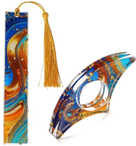 HJZHII 2 Stück Buchseitenhalter Daumen mit Quast,Glitzer Lesezeichen Personalisiert aus Harz,Bookmark aus Kunstharz mit Quasten Lesezeichenhalter Handgefertigt Transparent Seitenmarker Buchzubehör