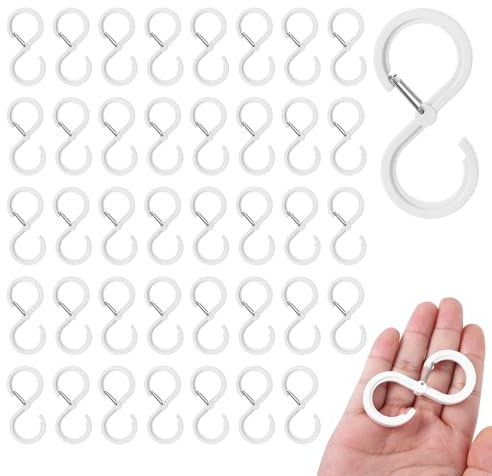 40 Stück S Haken mit Doppelsicherung, Dusch-Klebehaken, ABS+Edelstahl Material, Wasserdicht Haken zum Einhängen Anti-Drop Aufhängehaken für Kleiderstange, Küche, Bad, Garten (Weiß)