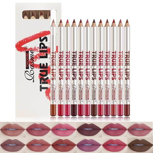 Sitovely 12 Farben Lippenkonturstift Set, Nude Smooth Lip Liner Pencil, Lichtechter Langanhaltender Lippenstift, Cremig Matter Nude Slim Lipstick