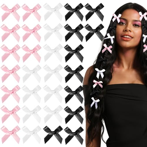 Teenitor Lot de 30 nœuds à cheveux roses, noirs et blancs pour cheveux, petits nœuds à cheveux pour femmes, pinces à cheveux mignons, nœuds noirs et blancs, accessoires de cheveux pour filles