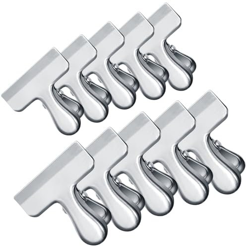 Gorffy 10 Stück Verschlussklammern, 55mm & 76mm Edelstahl Verschlussclips, Metallklammern, Starke Papierklammern für Büro, Schule, Zuhause, Dokumente, Pinnwand, Basteln, Tütenclips