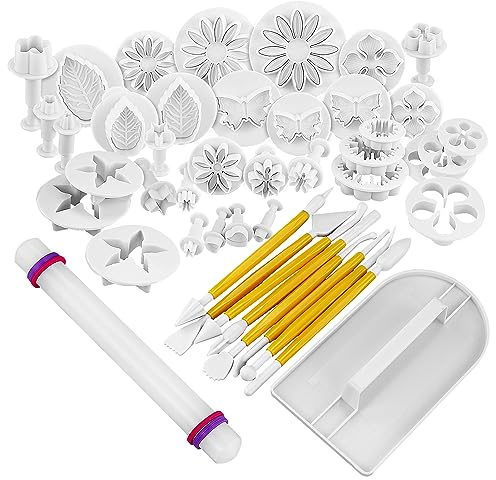 14 Sets (46pcs) Cake Flower Fondant Tools, Cake Sugarcraft Decorating Kit, Mould Fonant Icing Plunger Cutters Cake Tools Cake Embossing Tool Set for DIY Cake Decorating