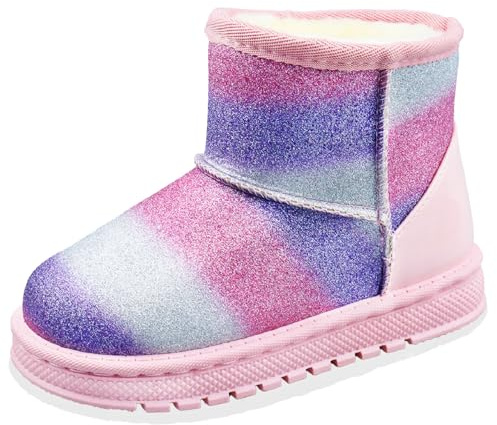 Elcssuy Stivaletti da neve per bambine, caldi e invernali, con paillettes, comodi, resistenti, con glitter, alla caviglia, Arcobaleno lucido, 30 EU