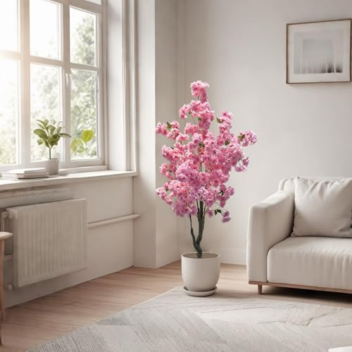 PortoAlegre Künstlicher Kirschblütenbaum, 150cm Groß Kunstbaum mit Blüten in Rosa im Topf, Deko Groß Kunstpflanze im Topf Blütenbaum Kirschbaum Sakura für Hochzeit Zuhause Büro Deko
