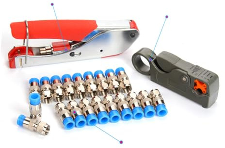 PENIKOKO Koaxial Kompressionszange Set Teilig Blau mit Abisolier und Crimpzange für Kabel Stecker Wetterfestes Premium Werkzeug für Antennen Sat Cctv