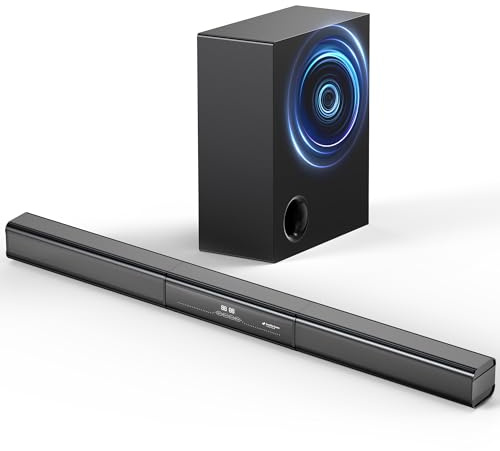 HIXICOPA 2.1 Channel Sound Bar with Wired Subwoofer, 35in Detachable TV Soundbar, Bluetooth, HDMI-ARC, Optical, AUX, USB, FM, Coaxial Inputs for Home Theater