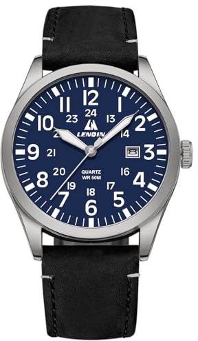 LN LENQIN Herren Uhren Militär Uhr Analog Quarz Armbanduhr Uhren für Männer | Lederarmband 3ATM Wasserdichte mit Datum Feld Taktische