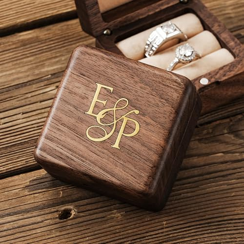 Ringschatulle mit Messingeinlage, handgefertigte Metall-Inlay-Ringbox für Hochzeit, Verlobungsringetui, Hochzeitsringträger, Jahrestag, Geburtstagsgeschenk