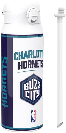 NBA Charlotte Hornets Sports Thermal Water Bottle with Removable Straw, 750ml/24oz, Leak-Proof Insulated Drinking Bottle, Easy to Open, Secure Lock, Dishwasher Safe, Flip Cover, Metal Bottle
