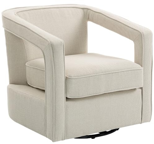 HOMCOM Sessel Wohnzimmer 360° drehbar Loungesessel mit Armlehnen Beige | Relaxsessel, Einteilig Rückenlehne, Polstersessel, Lesesessel, mit Leinenoptik, Polsterstuhl für Schlafzimmer