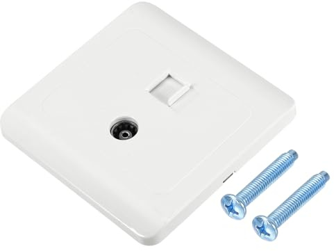 sourcing map RJ45 CAT6 Socket with M4 Screw,86x86mm,White | TV Aerial Coaxial Socket,Wall Plate Outlet for Home Ethernet Cable Lead Networking