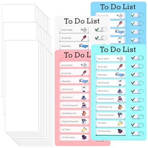 4 Pièces Tableau Routine Enfant, To Do List avec 30 Fiches Réutilisables | Tableau Memo Checklist, Tableaux de Tâches à Faire, Memo Board pour Planification d'apprentissage Tâches Ménagères