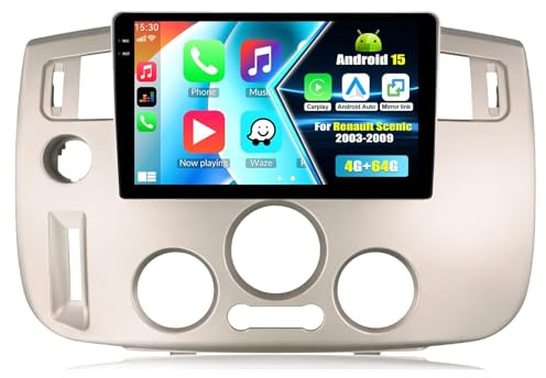 SIXTOP 4G+64G Android Autorradio para Renault Scenic 2003-2009 Pantalla Radio Coche 9 Pulgadas con CarPlay Android Auto Mirror Link Bluetooth FM RDS Radio GPS WiFi SWC EQ Cámara de Visión Trasera