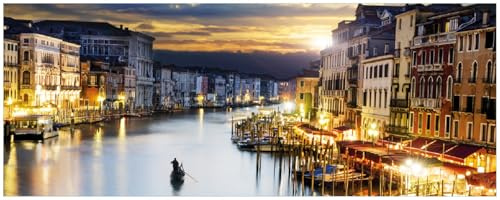 Wallario Memoboard aus Glas mit Motiv, Magnet-Tafel in 32 x 80 cm in Premium Qualität Canal Grande in Venedig am Abend mit untergehender Sonne