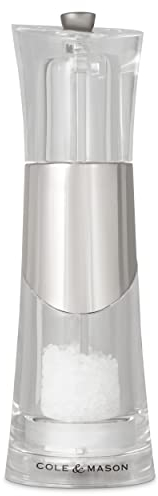 Cole & Mason H57272P Bobbi Moulin a Sel | Precision+/Mouture Réglable | Chrome/Acrylique | 185mm | Comprend 1 x Moulin | Garantie à Vie Du Mécanisme
