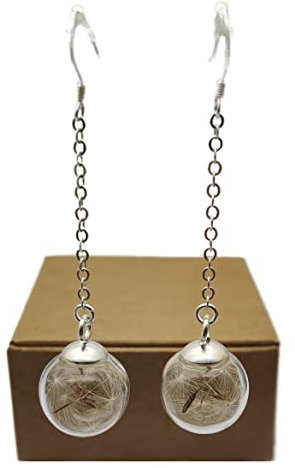 Löwenzahn Ohrringe Echte Blume Pusteblume Machen Einen Wunsch Lange Kette 925 Sterling Silber Ohrhänger Damen Handmade