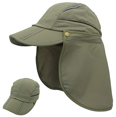 Magracy Herren Damen Outdoor breiter Krempe Mesh UPF50+ Sonnenkappe mit Nackenschutz Schnell Trocknend Fischerhut Armeegrün