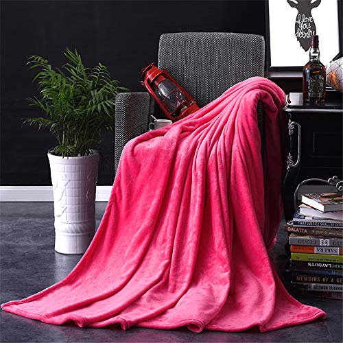 FANSU Flanelle Bedding Couverture Plaid en Microfibre Couleur Unie Couverture de Lit Réversible Peluche Douc pour Chaleur en Hiver - Plusieurs Couleurs (150x200cm,Rose Foncé)