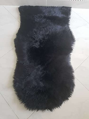 Householdfurnishing Lambskin Sheep Skin 100% Polyester Faux Fur Soft Door Mats Rug (Black, 60X110)