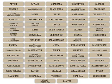 Asian and Indian Spice Storage Jar Kitchen Labels Stickers, Beige with Black Text, 51x10mm, 77 Pieces