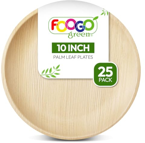 FOOGO Green Assiettes Rondes En Palmier (25, Grande 10 Pouces (25 cm))
