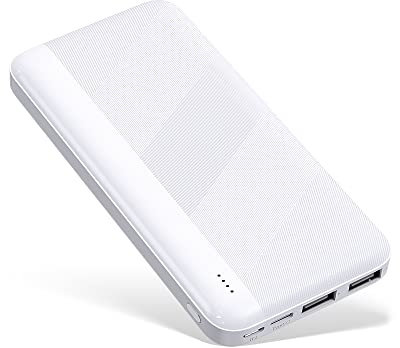 Mini Power Bank 10000mAh Dual 2.4A Outputs Portable Phone Charger Ultra Compact External Battery Pack with USB-C Input Compatible for iPhone Samsung Huawei Nintendo Switch and more (White)