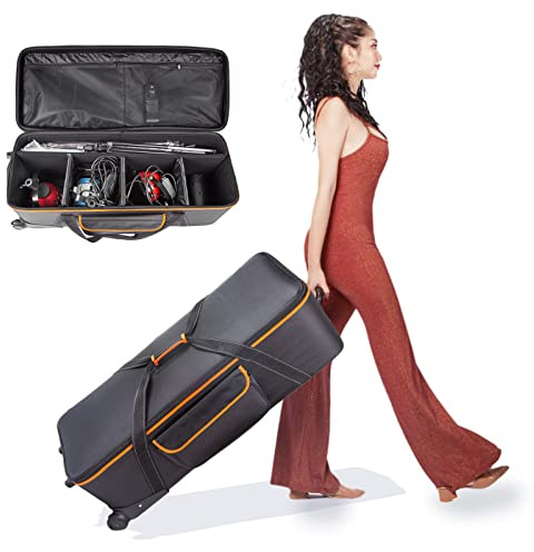 PYXEL Photo Studio Equipment Trolley Carry Bag Case Padded Wheeled Portable 40 Inches for Tripod Light Stand Strobe Flash Video Photography Background Accessories