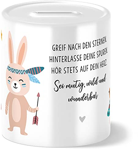 OWLBOOK® Boho Hase Spardose Kinder Junge Mädchen | Geschenke zur Einschulung | Taufgeschenke | Geschenk Taufe Geburt Geburtstag | Sparschwein | Sparbüchse | Sparkasse | Wiederverschließbar