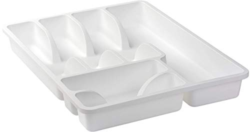 Engelland 1 x Besteckkasten Besteckkorb mit 6 Fächern, Kunststoff, BPA-frei, Farbe: Weiß, Maße: 38 x 29 x 5 cm