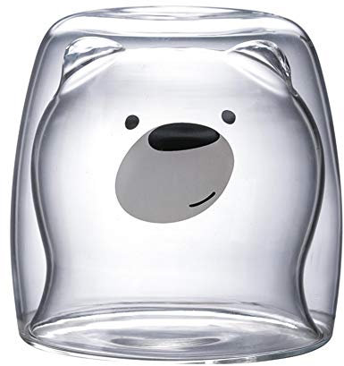 Doppelwandige Thermo Glastassen Cocktail Kaffeeglas Bär Katze Becher Tasse, 8 * 8,5 * 7cm, 270 Ml, 2 Stücke (A)