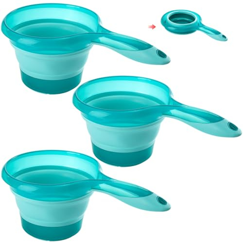 ZEAYEA 3 Pack Folding Water Ladles, Plastic Collapsible Washing Spoons for Kitchen Bathroom Outdoor, Portable Space Saving Water Scoop for Bath Hair Washing