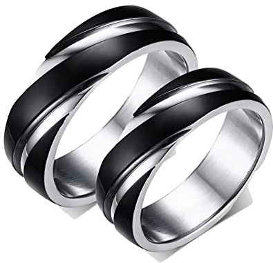 ANAZOZ Eheringe Paarpreis Edelstahl 6mm Twisted Bicolor Poliert Ringe für Damen Herren Verliebte Ringe Paar Schwarz Ringe Set Kette mit Kostenlos Gravur Frau gr.70 und Mann gr.52