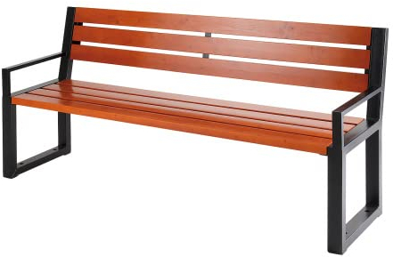 Sellon24® Parkbank Wetterfest Stahl Massiv Holz Gartenbank Teak Gestell Gartenmöbel Outdoor