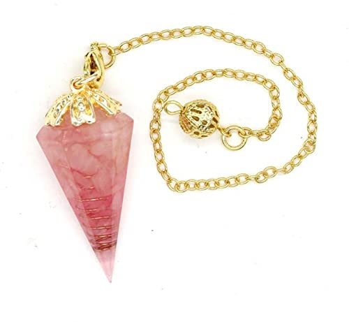 WOWDECOR Dowsing Crystal Pendulum Hexagonal Cone Point Pendant, Crystal Stone Cut Necklace Pendant Chakra Faceted Gemstone for Scrying Healing Divination Wicca Crystal Therapy (Rose Quartz)