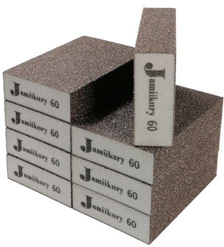 Pack of 8 Sanding Blocks with 60 Grit, Jamiikury Coarse Sanding Sponge, Washable and Reusable, Wet Dry Sandpaper Sponge for Wood, Metal, Furniture, Paint and Drywall