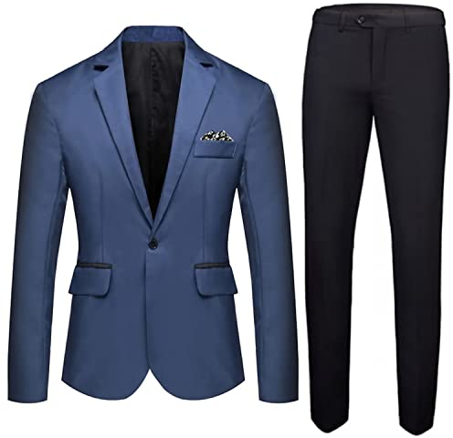 Drkobr Herren Anzug Jacke mit Einem Knopf und Schwarze Hose 2-Teiliges Satz Formelle Hochzeitsfeier