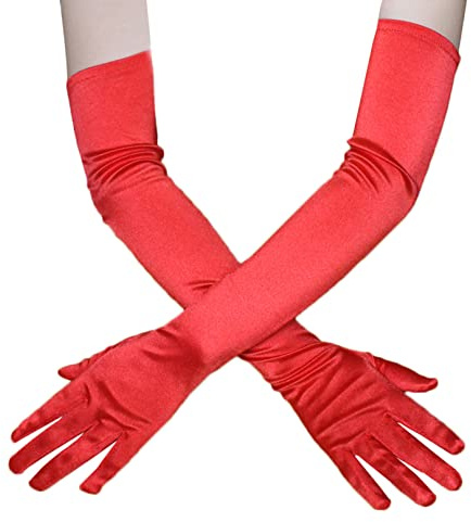 COSFAN Damen lange Handschuhe,Klassische Oper Satin Handschuh,Elastische Braut Handschuhe,1920er Jahre Stil Handschuhe für Frauen Festliche Party Hochzeit Halloween