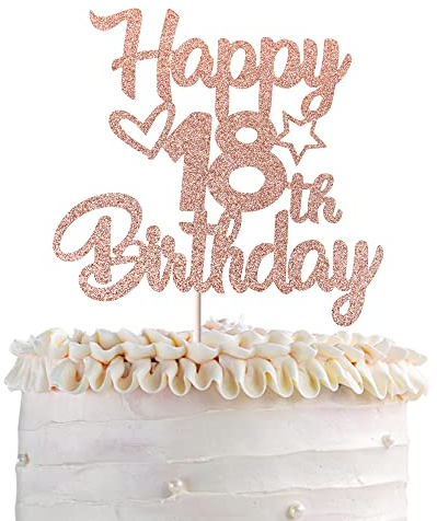 1 Stück Happy 18th Birthday Cake Topper Heart Star 18 Fabulous Tortendeko Prost auf 18 Jahre alt Achtzehn fabelhafte Tortendekorationen 18 Geburtstag Party Kuchen Dekoendeko Roségold