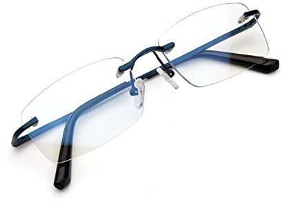 Amorays Lesebrille Damen Herren Modern Ohne Rahmen mit Blaulichtfilter Entspiegelt 6001（Blau，+2.00）