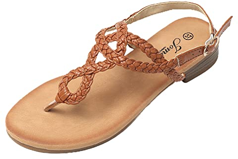 JOMIX Sandale Femme Sandales Tongs pour Femme d'été Tongs avec Boucle Sandale Réglable Confortables pour Maison Piscine Plage (Marron, 36)