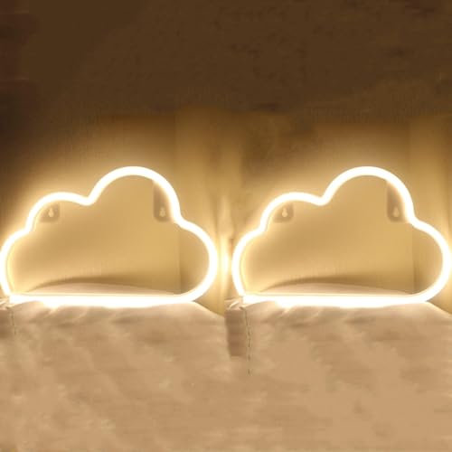 Warmweiße Neonwolken-Schilder für Mädchen Jungen Schlafzimmer Spielzimmer Geburtstagsparty Dekoration LED Wolkenlampe für Kinder Anime Spiel Neonlichter angetrieben durch USB und Batterie (2Stück)