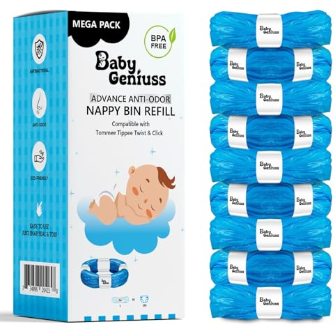 Pack Économique de 8 Recharges pour Poubelle à Couches Universel, Hygiénique, Facile à Utiliser - Gestion Pratique et Sans Tracas pour Votre Bébé