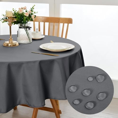 DWCN Hellgrau Tischdecke Rund 180cm,Fleckschutz Abwaschbar Tischwäsche Wasserdicht Tischtuch für Esszimmer,Garten,Party,Hochzeiten oder Haushal
