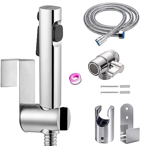 Bidet Handbrause Set, Doppelstrahl-Modus, Düse, ABS-Kunststoff, Baby-Stoffwindel-mit Wasserhahnspender, Schlauch, Wandhalterung